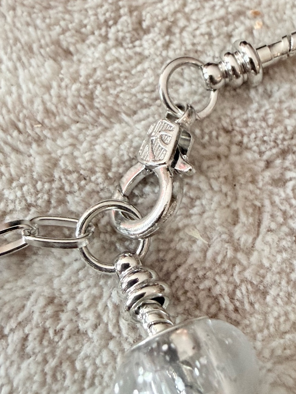 Silver Charm Adjustable Bracelet with Blue and Clear Sparkle Glass Beads - Picture 2 of 6